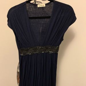 GUC Chloe dark navy v neck tunic dress leather lace sz 1 XS